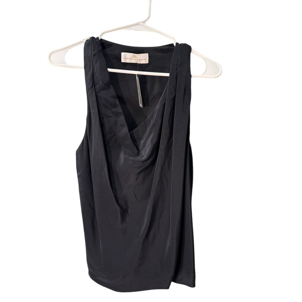 Amanda Uprichard Carissa Silk Black Sleeveless Draped Cowl Neck Top Size S Nwt